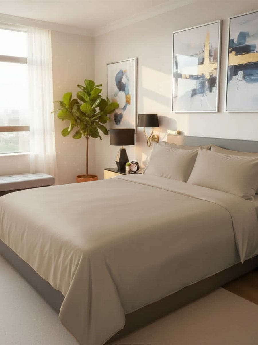 Completo Letto In Raso Di Puro Cotone Camelia - Daltex