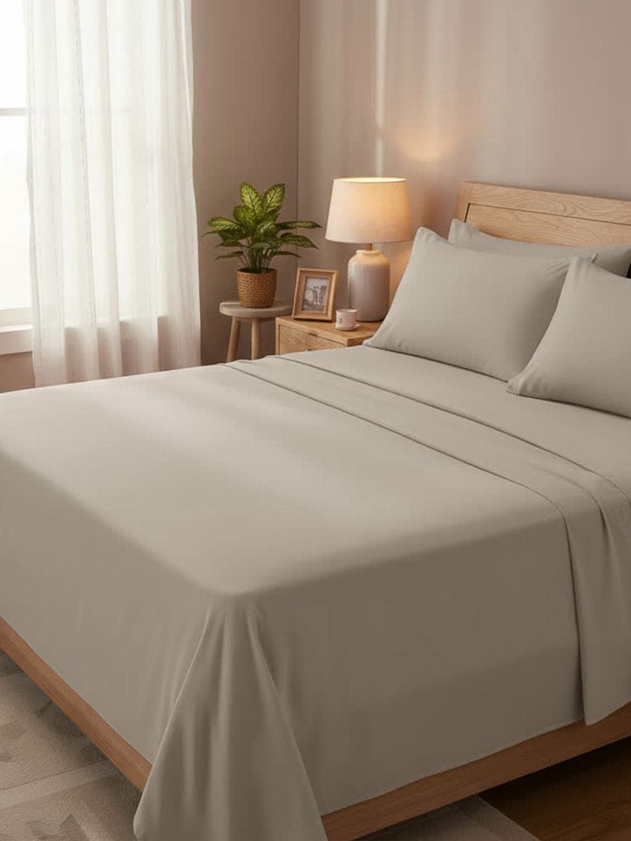 Completo Letto In Puro Cotone Naturale Tinta Unita Essenza - Daltex
