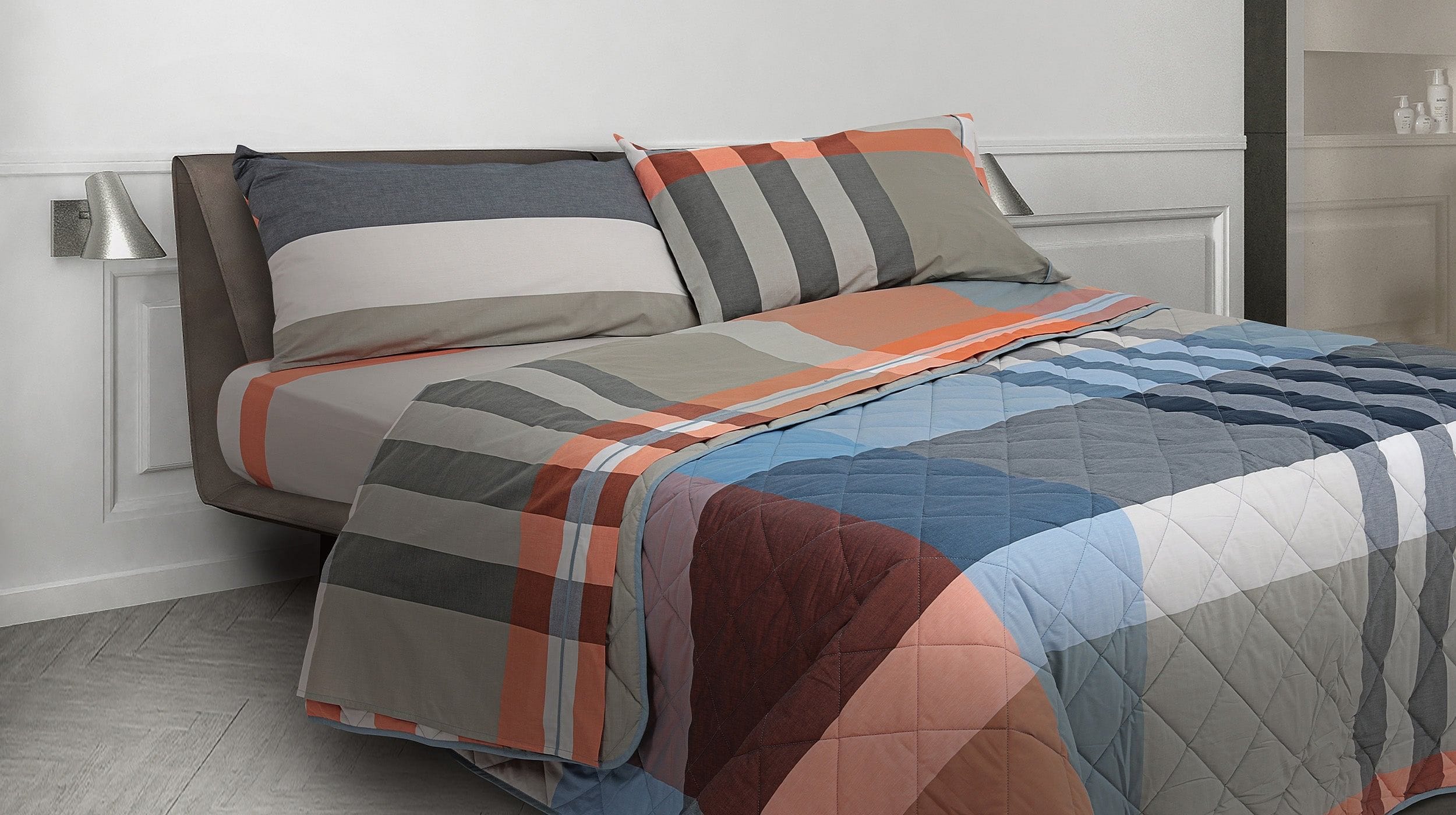 completo letto matrimoniale tinto in filo Liverpool arancione