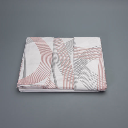 Completo letto matrimoniale bianco con onde rosa con lenzuolo di sotto, lenzuolo di sopra e federe.