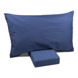 Completo letto blu  effetto no stiro bianco con lenzuolo di sopra, lenzuolo di sotto e federe. Singolo, piazza e mezza e matrimoniale.