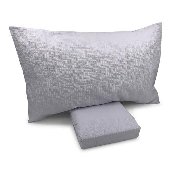 Completo letto grigio perla effetto no stiro bianco con lenzuolo di sopra, lenzuolo di sotto e federe. Singolo, piazza e mezza e matrimoniale.